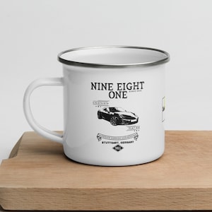 NINE EIGHT ONE Enamel Coffee Mug: Sports Car Gift