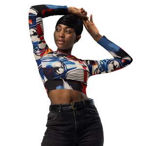 Mini Cooper Recycled Crop Top: British Flag Print, Long Sleeve