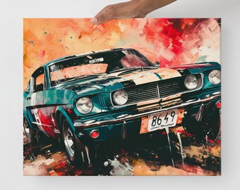 Mustang Fastback Coupe Canvas Wall Art: Grunge Style
