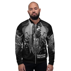 Techwear Bomber Jacket Cyberpunk Streetwear Fashion Dystopian Graphic Art Clothing Womens Mens Techwear Zip up