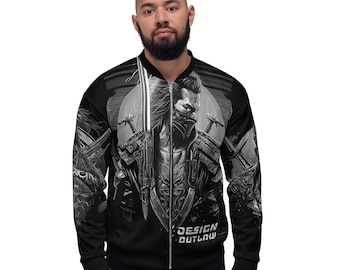 Chaqueta bomber ciberpunk: ropa urbana tecnológica con gráficos