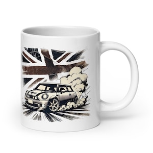 Mini tasse à café Cooper - Art graphique - Passe au lave-vaisselle et au micro-ondes - Excellent cadeau voiture classique britannique pour lui et elle