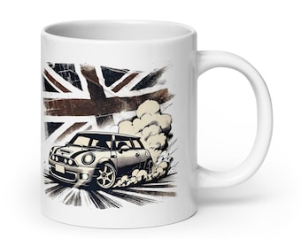 Mini Cooper Coffee Mug: British Classic Car Graphic Art