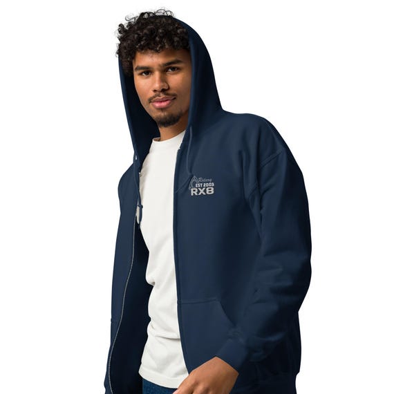 Embroidered RX8 Zip Hoodie: Lightweight Fleece, Car Enthusiast