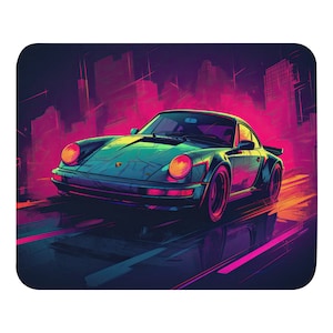 Alfombrilla de ratón Synthwave NINE ELEVEN: Arte de coches deportivos Vaporwave