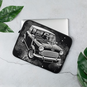 British Classic Mini Car Laptop Sleeve: Padded Neoprene Bag