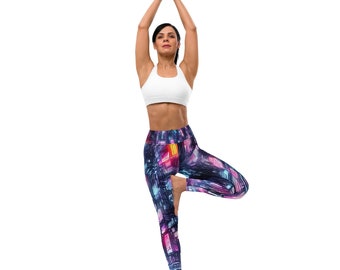 Cyberpunk Cityscape yogalegging: neon Synthwave gymkleding