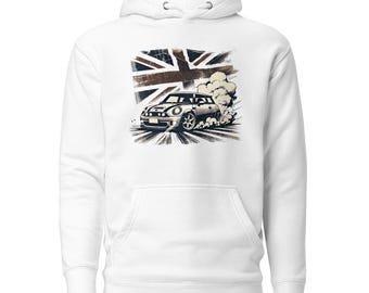 Mini Cooper Hoodie: Grafisk brittisk bilkonst, mysig bomullsblandning