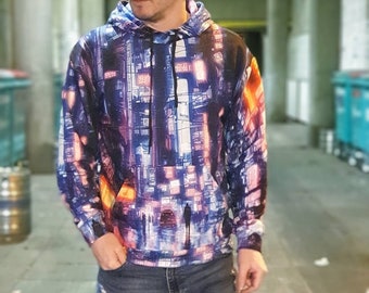 Sudadera con capucha estilo cyberpunk con estampado de neón Ropa cyberpunk Sudadera con capucha estilo bladerunner