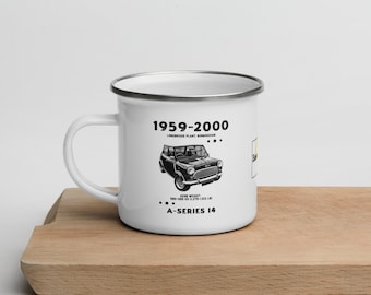 Mini Cooper Enamel Mug: Classic Car Coffee Cup