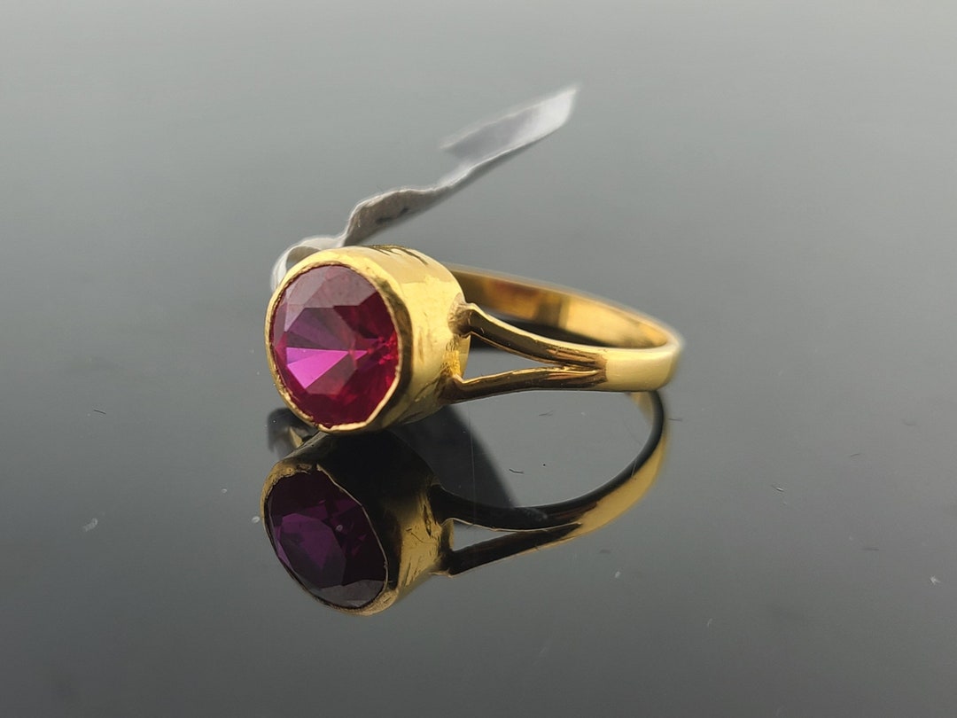 22K Solid Gold Bezel Set Gemstone Ring R9170 Etsy