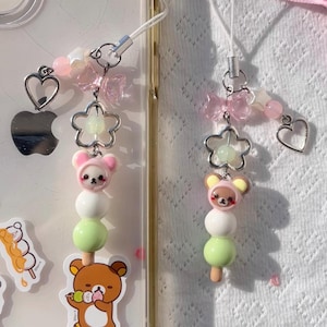 Rilakkuma and Korilakkuma Dango Phone Charm | Handmade Polymer Clay Accessory | Cute Gift For Her