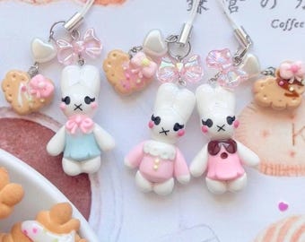 Miffy Biscuit Phone Charm | Handmade Polymer Clay Charm | Cute Gift For Her | Handmade Accessories | Kawaii Food Bag Charm