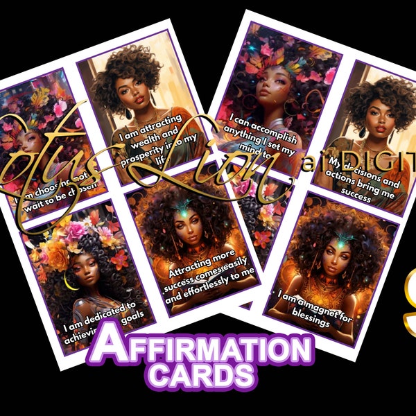 Digital Positive Affirmation Cards | Set of 8 | Self Esteem | Self Care | Black Girl Magic| Affirmation Cards for Black Women Printable