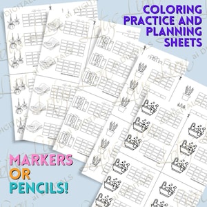 Mini Coloring Practice Sheets Set 1 |Color Blending, Shading, Patterns, Color Palettes | Digital Download Alcohol Markers & Colored Pencils