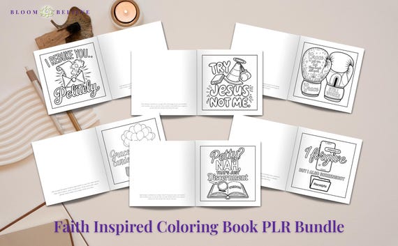 Christian Coloring Pages PLR, Canva Editable Faith Coloring Book Bundle