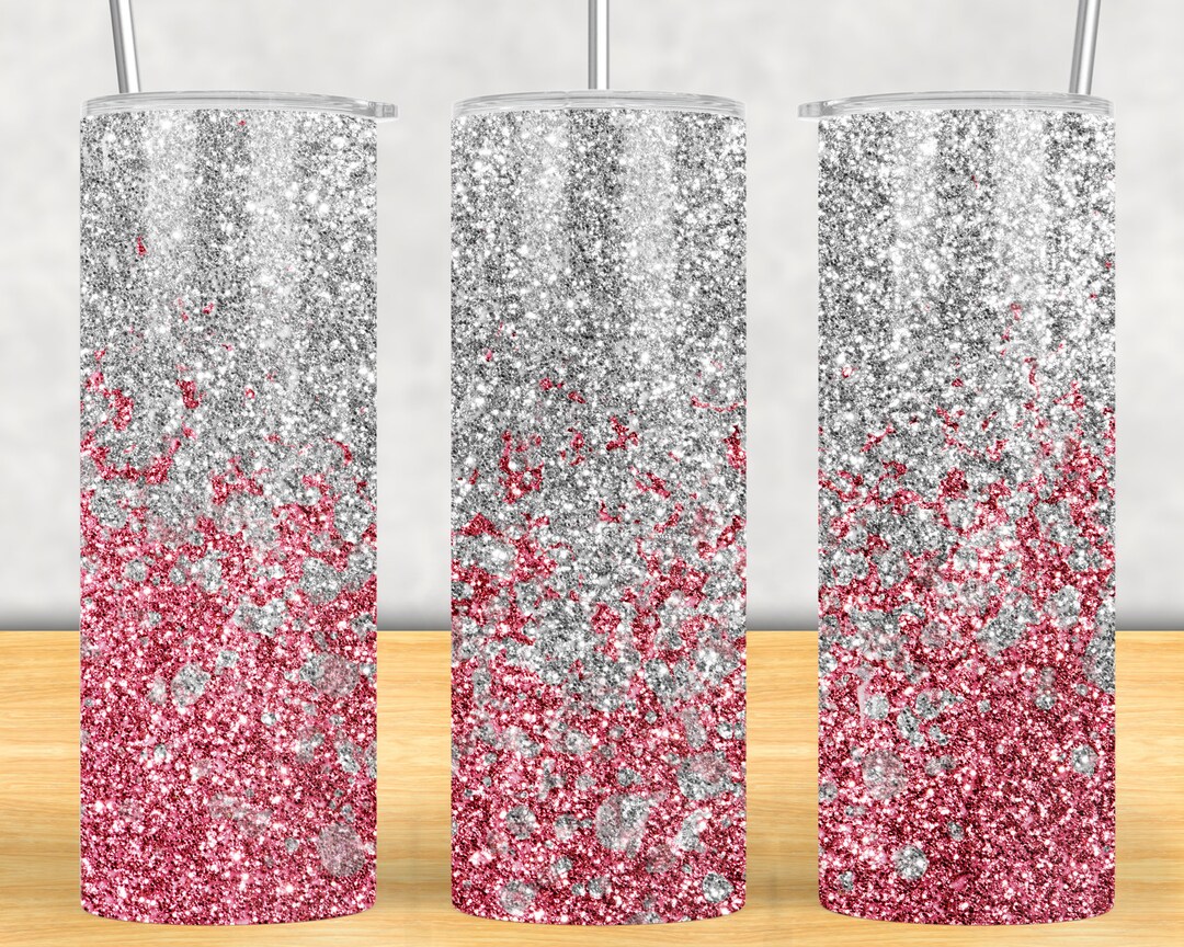 20 Oz Skinny Tumbler Pink Silver Glitter Wrap Tapered Straight Template ...