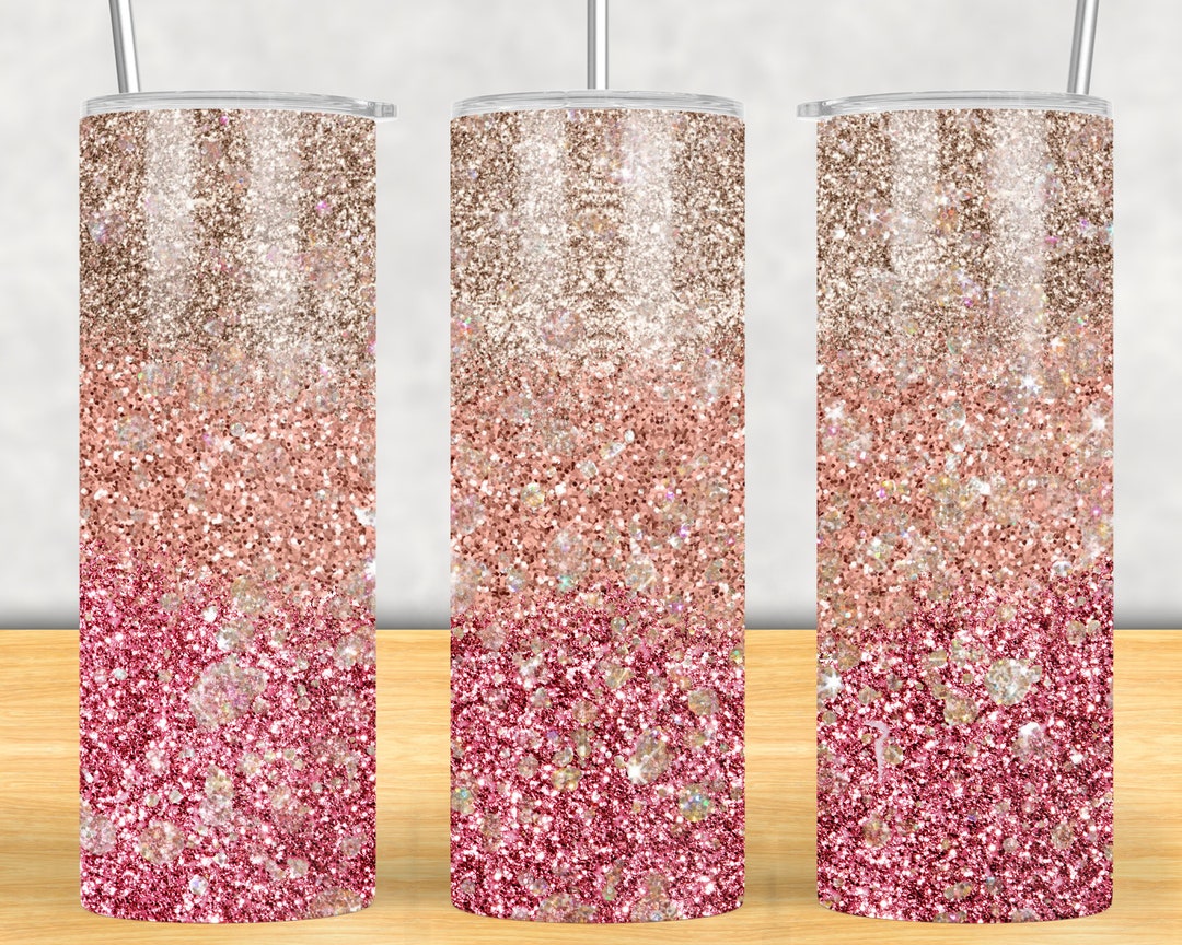 20 OZ Hot Pink Gradient Glitter Skinny Tumbler Design Straight ...