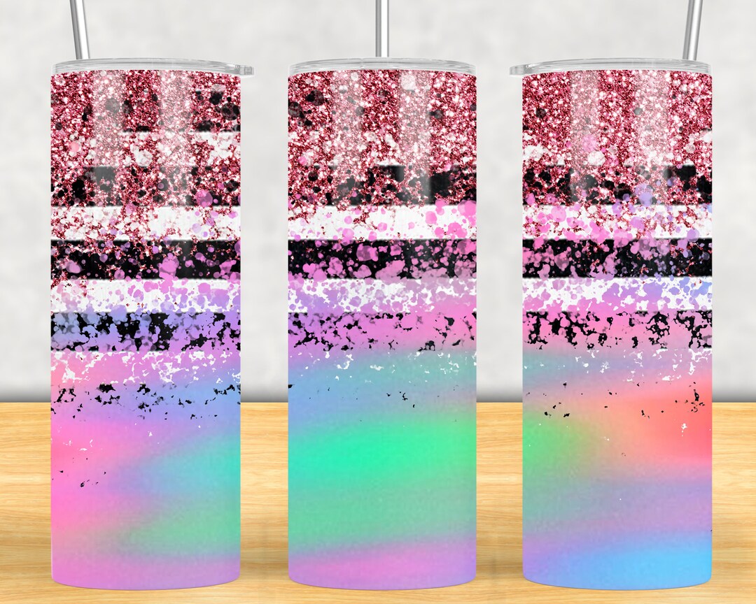 20 Oz Skinny Tumbler Colorful Glitter Pink Wrap Tapered Straight ...