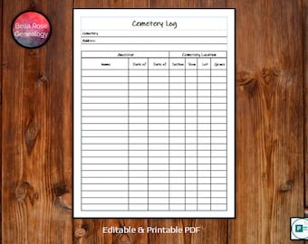 Cemetery Log - Family History Research