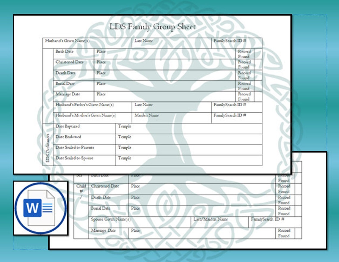 LDS Family Group Sheets Family History Research Etsy