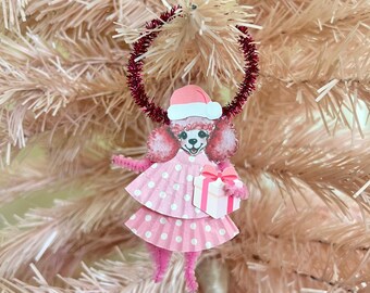 Chenille Pipe Cleaner Poodle Christmas Ornament | Poodle Lover Gift | Poodle Christmas Gift | Retro Poodle Decor | Pink Poodle Decor