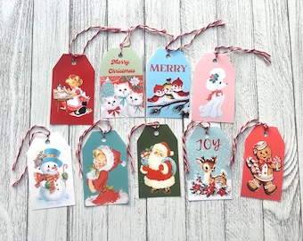 Etichette regalo natalizie nostalgiche, set di 9 varietà, stile retrò