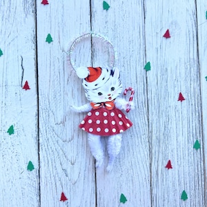 Retro Santa Cat Christmas Ornament Chenille Pipe Cleaner Craft