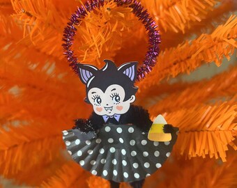 Chenille Pipe Cleaner Bat Lady Halloween Ornament | Cute Bat Gift | Cute Bat Ornament | Kawaii Bat Decor | Gift for Bat Lover