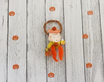 Vintage Halloween Ornament: Spooky Figure, Candy Corn Girl