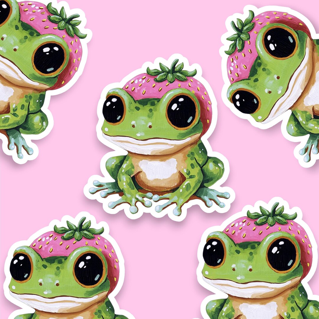 Kawaii Strawberry Frog Sticker | Vinyl Frog Sticker | Frog Laptop ...