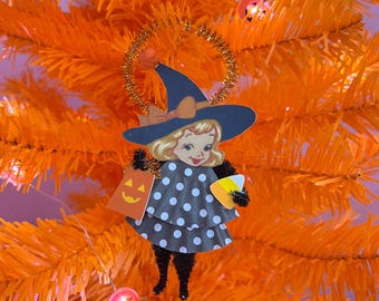 Chenille Pipe Cleaner Witch Ornament | Retro Halloween Gift | Spooky Cute Decoration | Retro Halloween Decoration | Cute Witch Gift