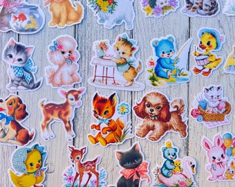 Paquete de pegatinas misteriosas de animales vintage / Regalo vintage para scrapbooking / Pegatinas de animales kawaii / Regalo con temática animal