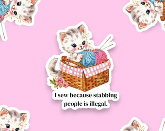 Funny Vintage Sewing Cat Sticker | Funny Meme Sticker | Funny Sewing Sticker | Cottagecore Cat Sticker | Funny Sewing Gift | Sewing Humor