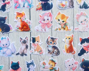 Paquete de pegatinas misteriosas de gatos vintage / Pegatinas para diarios creativos / Pegatinas vintage para álbumes de recortes / Pegatinas vintage para agendas / Regalos para amantes de los gatos /