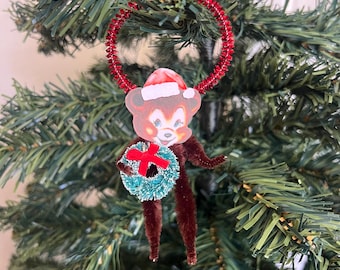 Retro Christmas Bear Chenille Pipe Cleaner Ornament | Bear Lover Gift | Retro Bear Gift | Bear Christmas Gift | Gift for Bear Lover