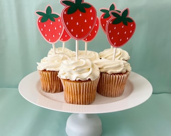 Strawberry Cupcake Toppers, Berry First Birthday Decorations