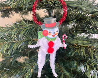 Chenille Pipe Cleaner Snowman Christmas Ornament | Retro Christmas Gift | Nostalgic Christmas Decor | Snowman Christmas Gift
