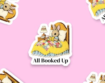 All Booked Up Cottagecore Bunny Sticker | Cottagecore Book Lover | Cottagecore Book Gift | Bookish Bunny Sticker | Cute Book Gift
