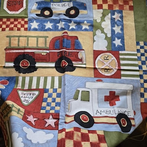 Susan winget firetruck ambulance police cotton fabric panel