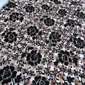 Vintage flocked floral on gingham fabric