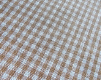 Beige gingham fabric bty