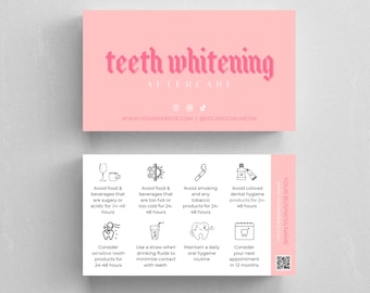 Teeth Whitening | Teeth Whitening Aftercare Cards | Aftercare Instruction Card Teeth Whitening | Teeth Whitening Aftercare Template | Dental