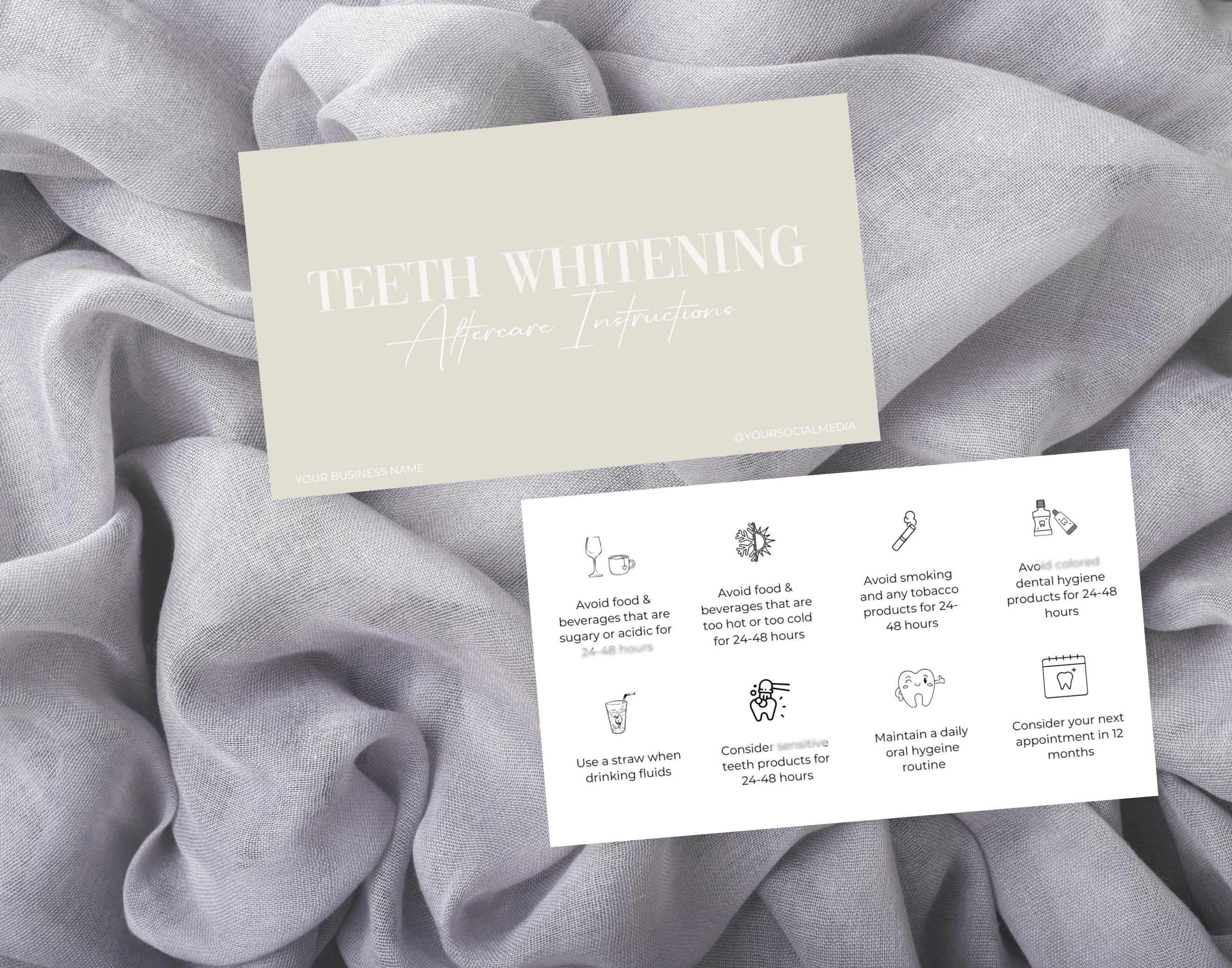 Teeth Whitening Aftercare Card | Teeth Whitening Aftercare | Aftercare For Teeth Whitening | Fully Editable Template | Teeth Whitening