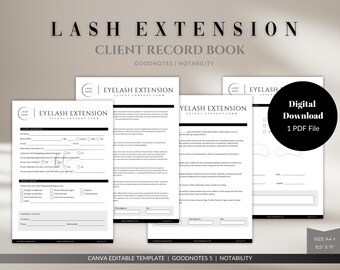 Libro de registro de clientes Extensiones de pestañas / Libro de registro de clientes de extensiones de pestañas / Formularios de consentimiento de clientes de extensiones de pestañas / Formularios de admisión de clientes de pestañas