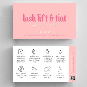 Nazorg wimperlifting en tinting | Nazorgkaarten Lash Lift en Tint | Bewerkbare kaarten voor nazorg wimperextensions | Verzorging van wimpers en verven | Nazorg wimper