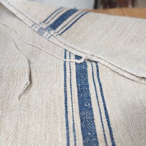 Antique Hungarian  grain sack with blue stripes