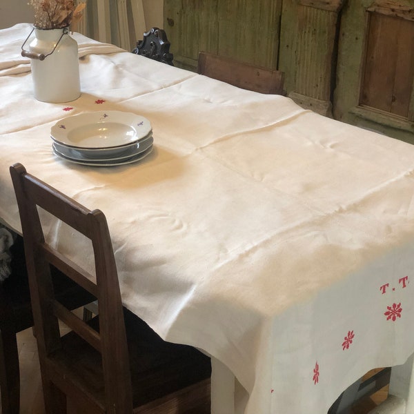 Stunning Antique Linen tablecloth, linen fabric,