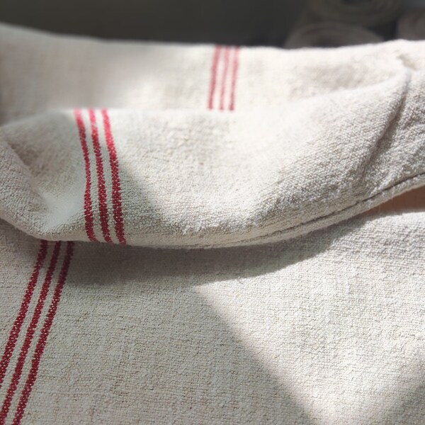 Antique Hungarian grain sack with red stripes
