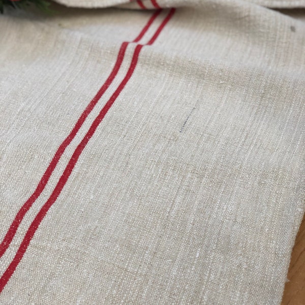 Antique Hungarian  grain sack with red stripes